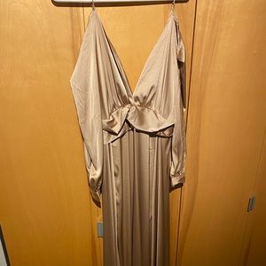 Gold Satin Fashion Nova Floor Length Gown